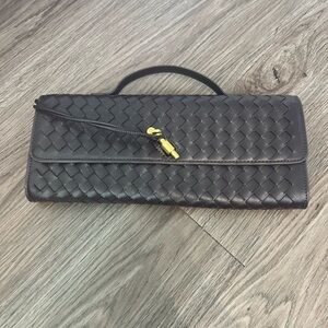 Black Woven Clutch with Gold Accents